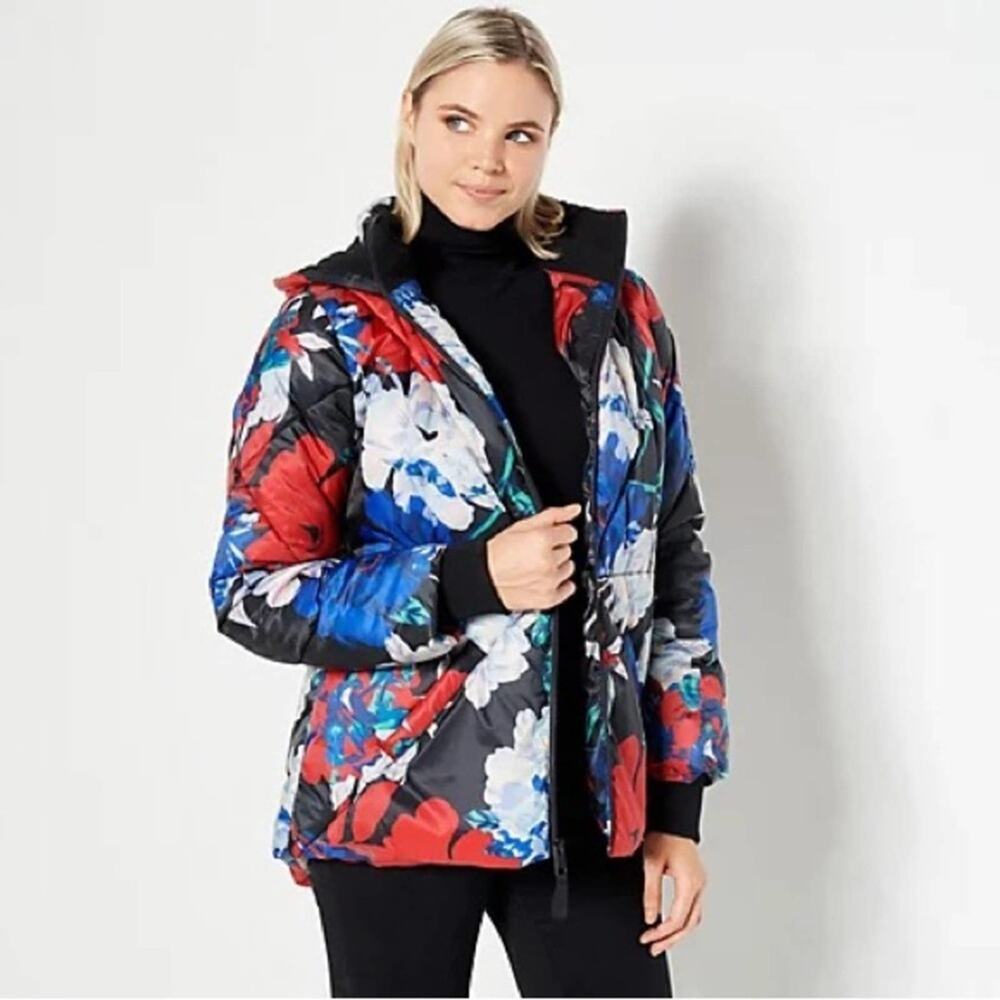 NWOT Floral Puffer Zip Up Jacket Size Large